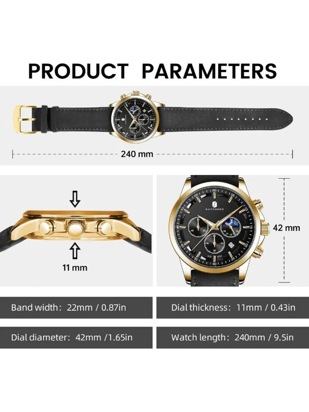 Stylish Men's Waterproof Chronograph Watch - Luminous Date, Elegant Leather Gift